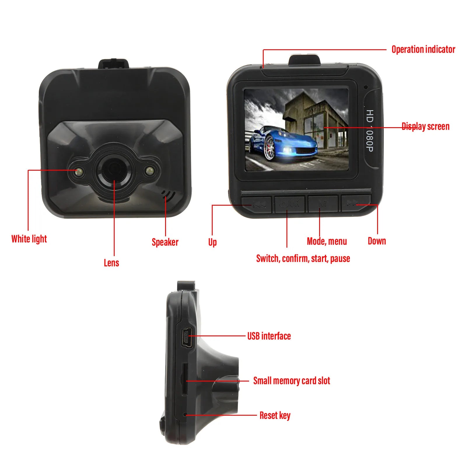 Driving Recorder 1080P HD 1.6in Color Display Screen Loop Recording Dash Cam for Car 1080P Driving Recorder Car Driving Recorder