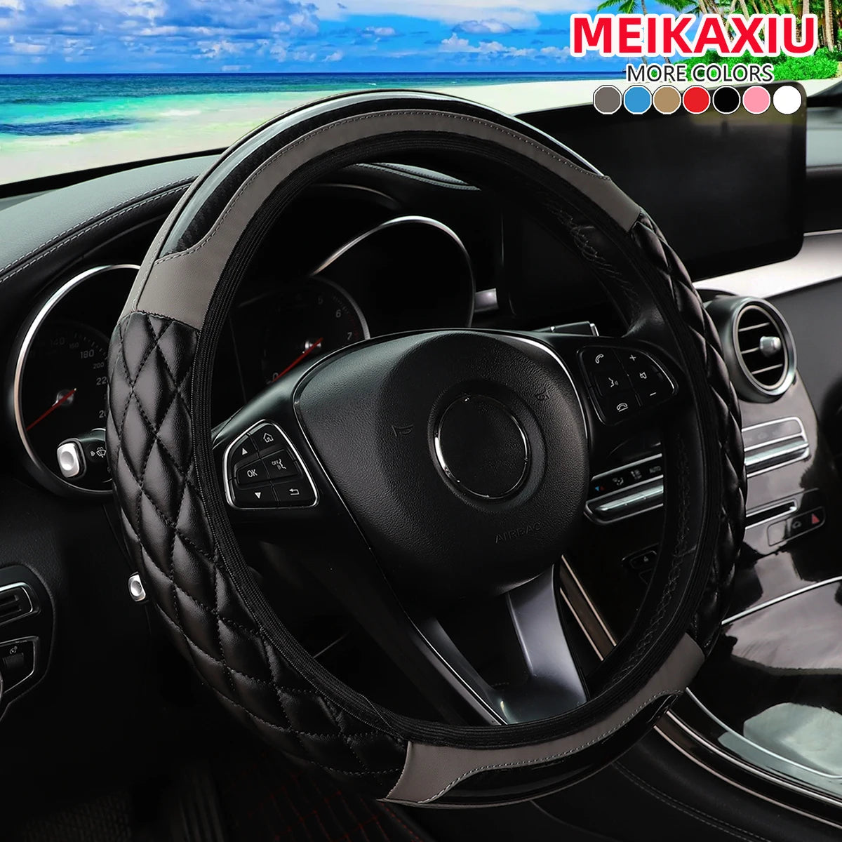 Car interior accessories - Crystal carbon fiber PU leather car interior lining without handle steering wheel cover suitable for