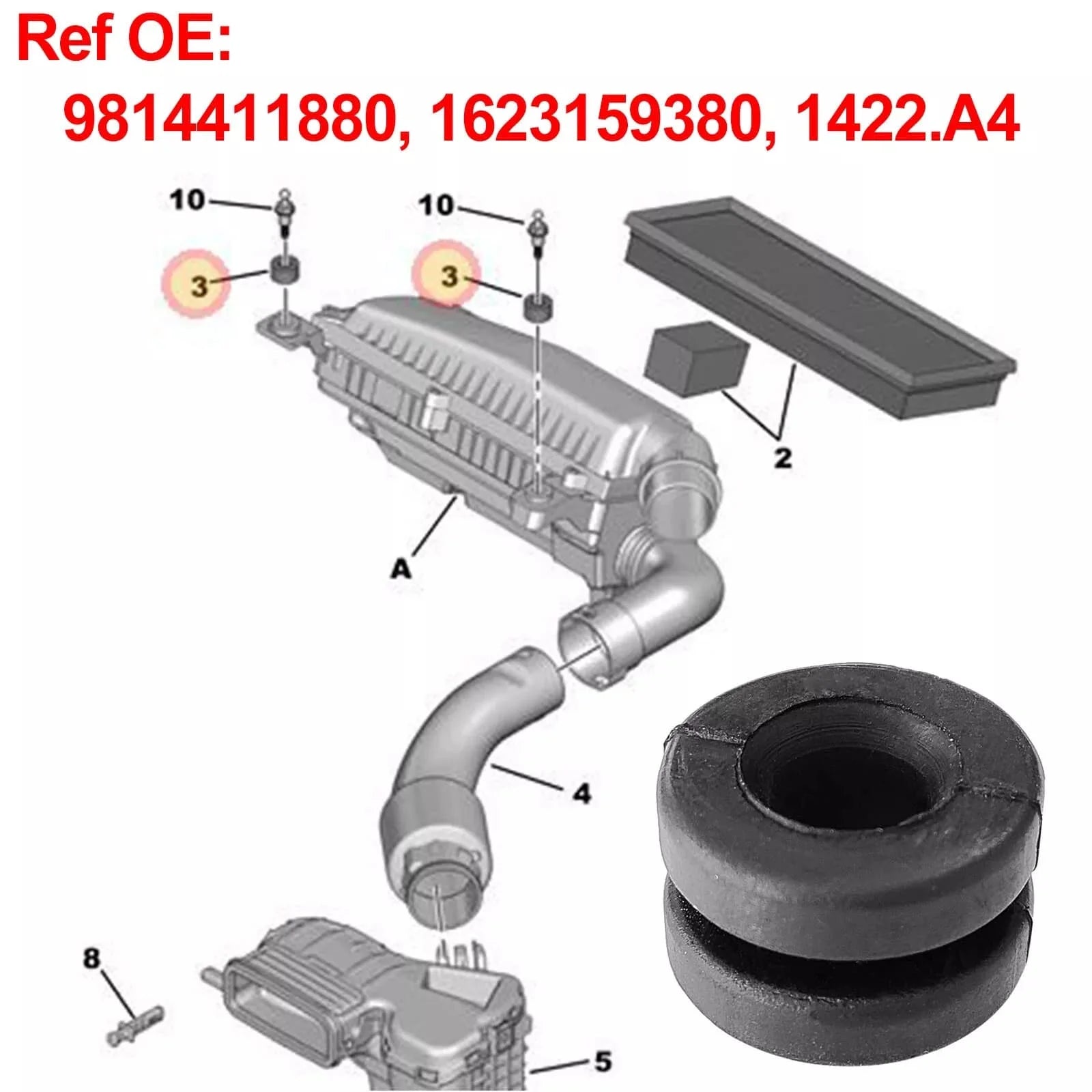 Engine Air Filter Housing Mounting Rubber Grommet 1422a4 Car Engine Parts For C3 II SC A51 2009-2016 Berlingo B9 K9 2009-2024