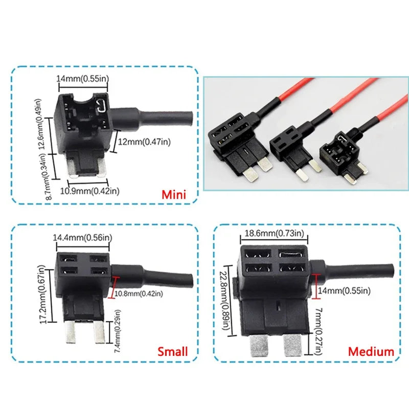 Accesorios para automóviles y camiones MINI PEQUEÑO MEDIANO Tamaño Micro Estándar Automóvil ATM Portafusibles Adaptador TAP de circuito adicional