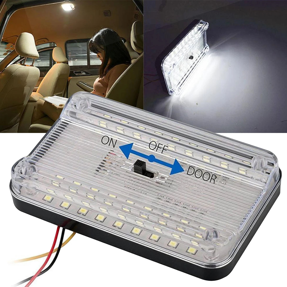 36 LED Car White Rectangular Lights 12V Vehicle Ceiling LED Lighting Lamp Auto Dome Reading Light with On/Off Switch Trunk Lamp