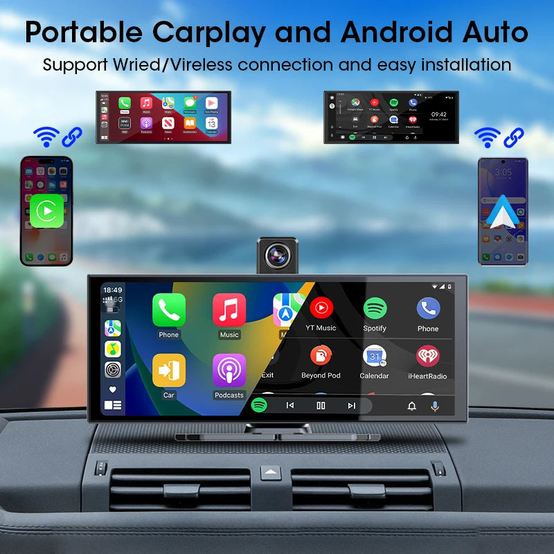10/11.26 inch 4K Dash Cam Wireless Carplay & Android Auto Car Dvr 360 ° Rotation Dual Lens Video Recorder Dashboard Truck Camera