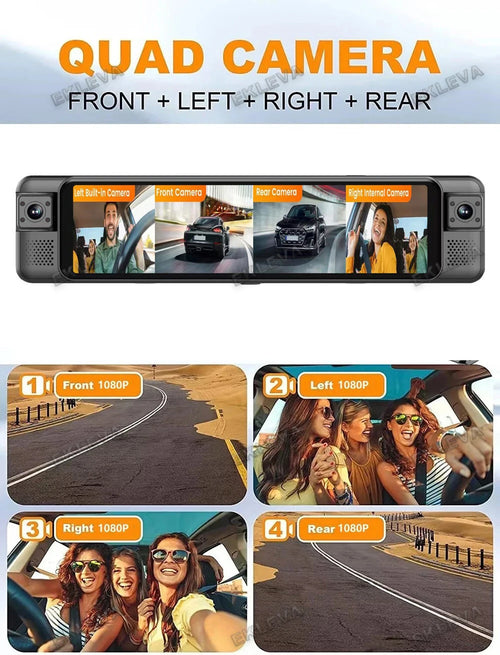 4CH Dash Cam 11" 4K+1K+1K+1K WIFI Rear View Mirror 4 Cameras Video recorder Car DVR ADAS BSD Night Vision 24H Parking Monitor