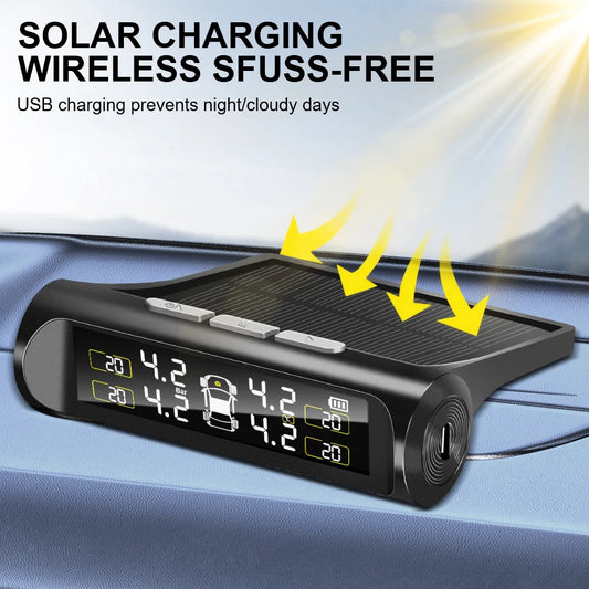 Digital LCD Display 2025 Car TPMS Tyre Pressure Monitoring System External Sensor Auto Security Alarm Solar Power Tyre Pressure