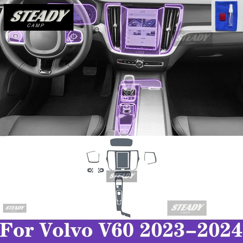 For Volvo V60 2020-2024 Car interior Center console transparent TPU Paint protective film Anti scratch sticker LCD screen PPF