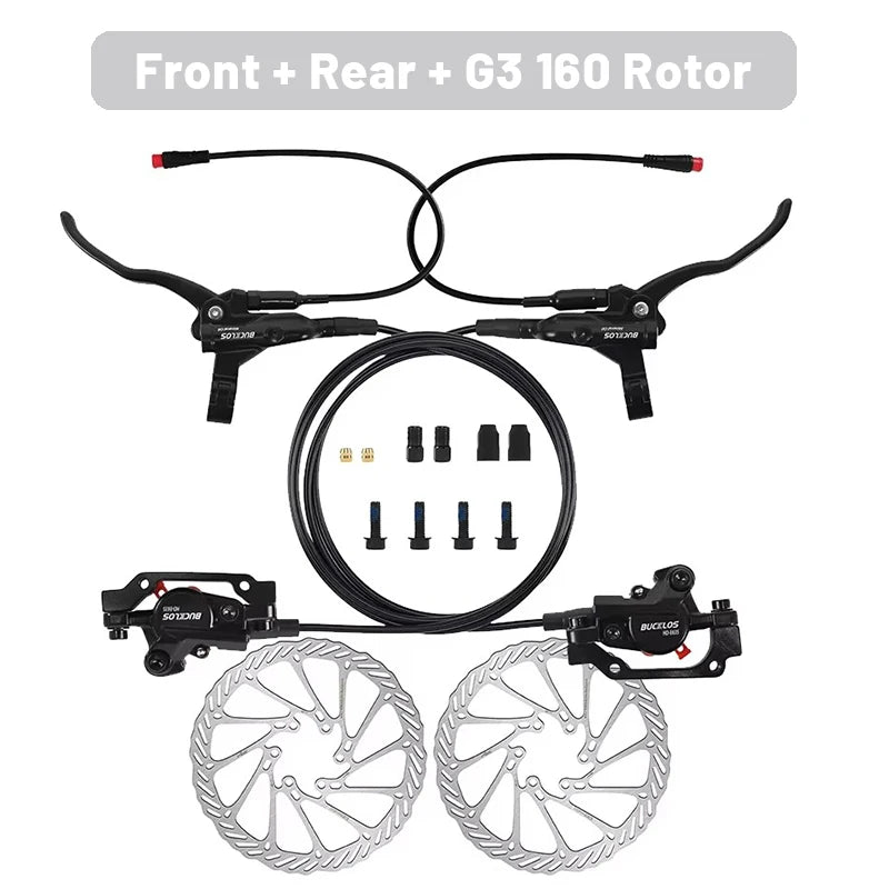 Frenos de bicicleta eléctrica BUCKLOS Power Off de 2 pistones con rotor G3, juego de frenos de disco hidráulicos para bicicleta eléctrica, frenos de bicicleta de aleación de aluminio