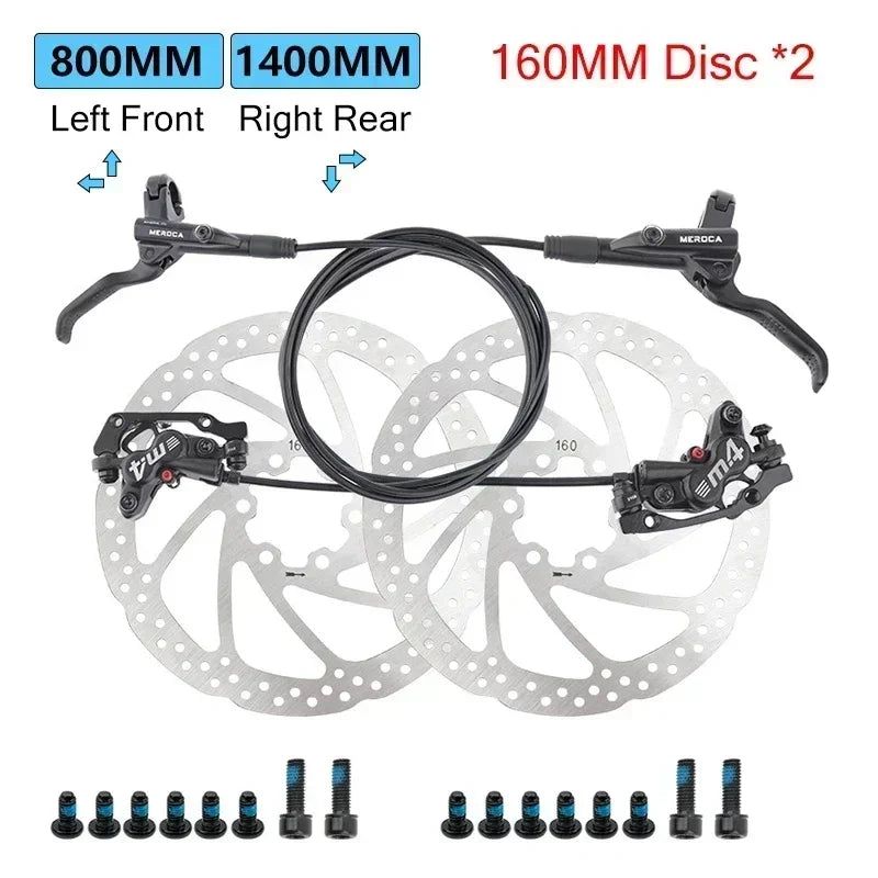 Brakes Meroca 4 Pistons Hydraulic Brakes Mtb Bicycle Brakes Caliper Rotor 160mm Set Mountain Bike 800/1400mm for E4 ZEE M420