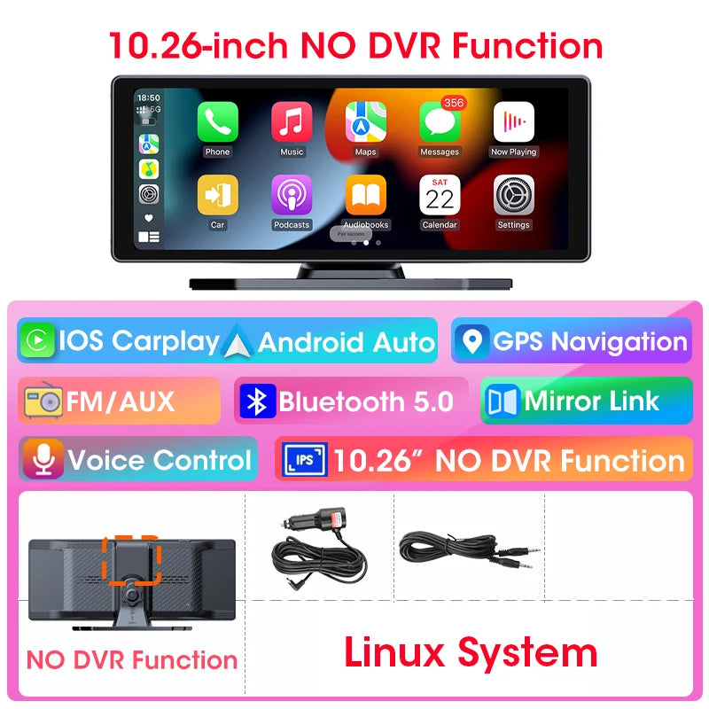 10/11.26" 4K ADAS Car DVR 360° Rotate Dashcam 1080P Rear Camera Wireless Carplay&Android Auto Adas GPS Navigation Dual Recording