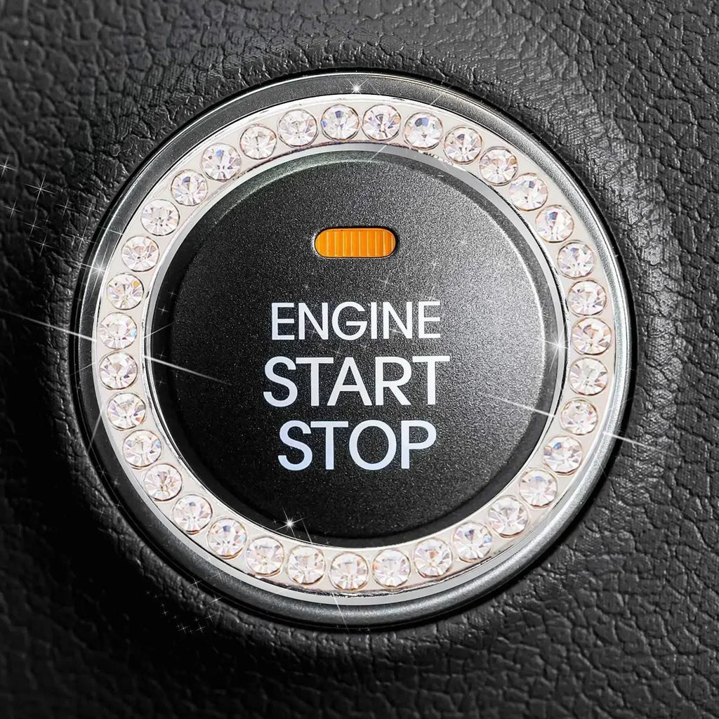 Car with drill, one key start ring, circular decoration, engine ignition ring, flashing rhinestone decoration accessories
