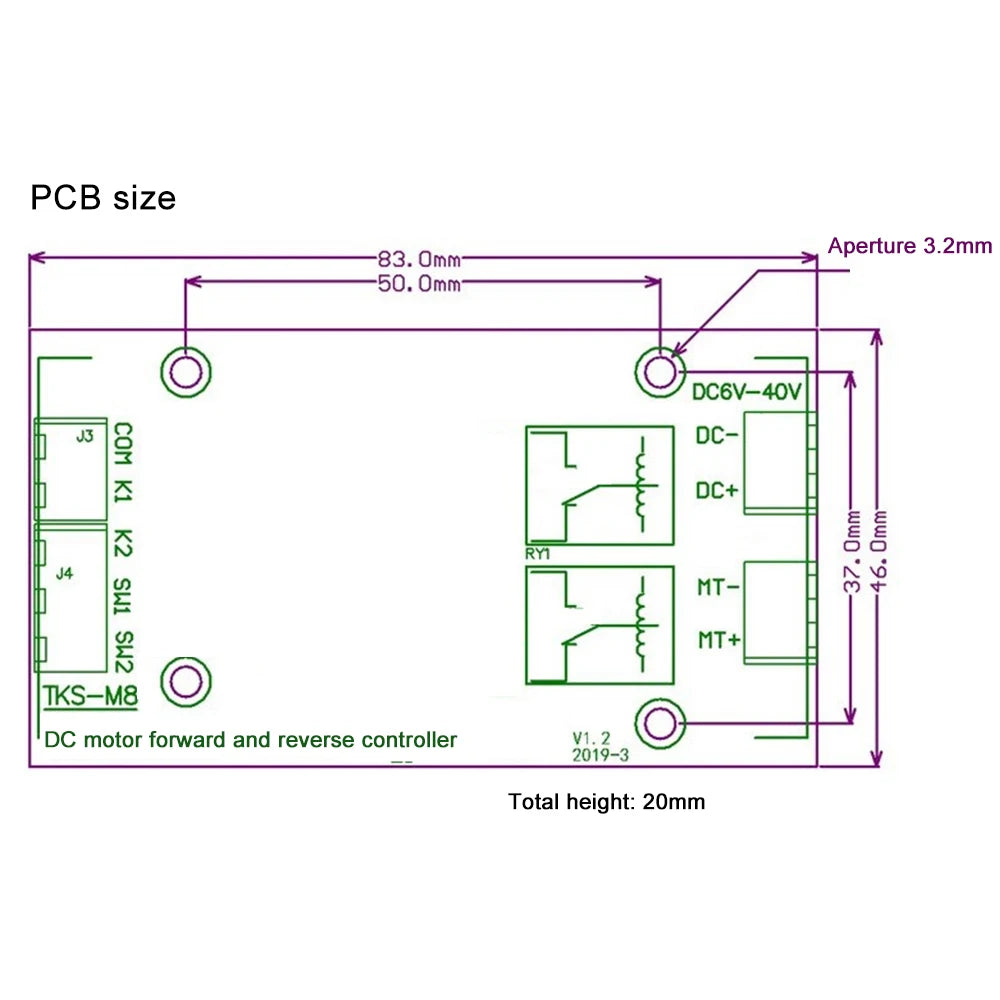 Controlador de motor de CC de 6 V, 12 V y 24 V CC, de avance y retroceso, 20 A, alta corriente, con relé de límite, placa de control de elevación