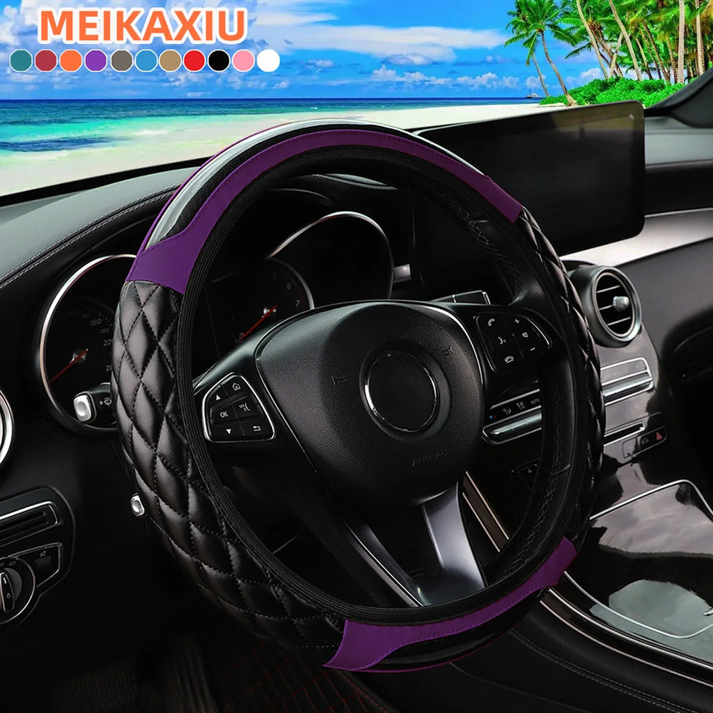 Car interior accessories - Crystal carbon fiber PU leather car interior lining without handle steering wheel cover suitable for