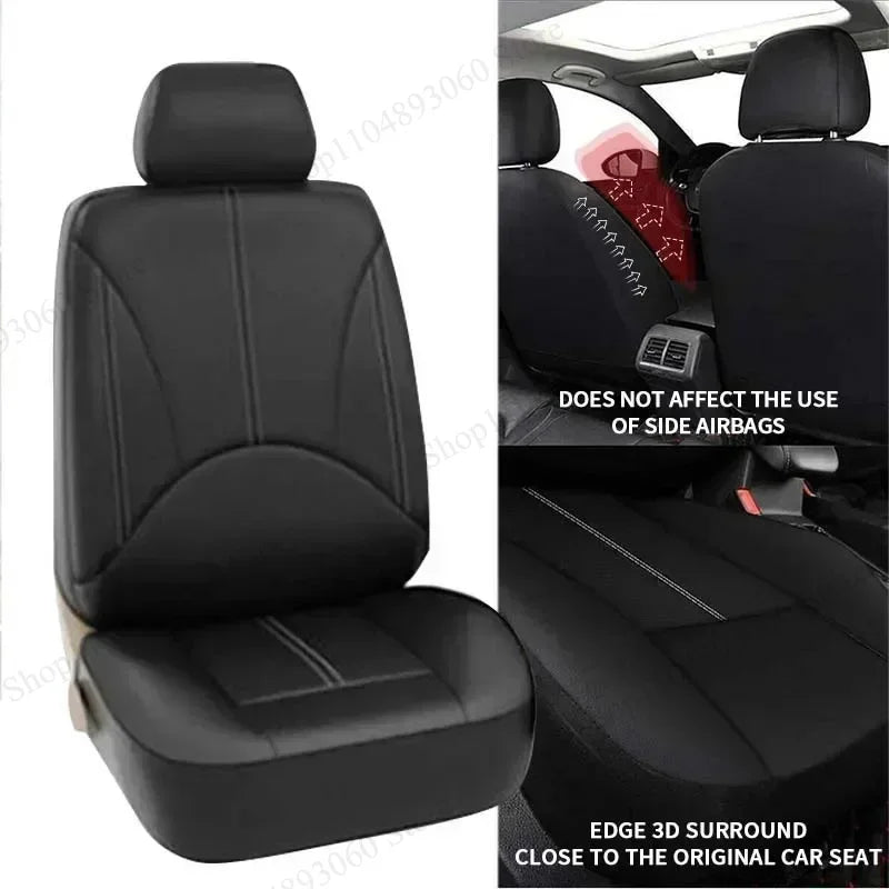 2 Front Car Seat Covers PU Leather Breathable Auto Seat Cushion Universal Quited Full-Wrapped Seat Cover Compatible with Airbag