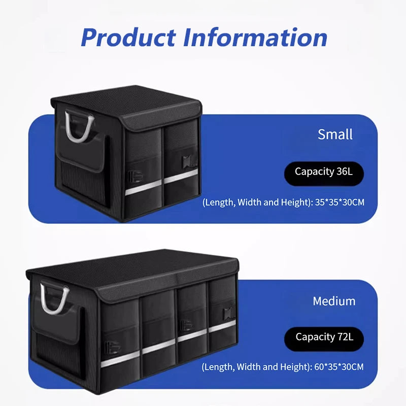 Heavy-Duty 72L Trunk Organizer for Car Large-Capacity Foladable Storage Box High-Density Oxford Cloth Waterproof Car Organizer