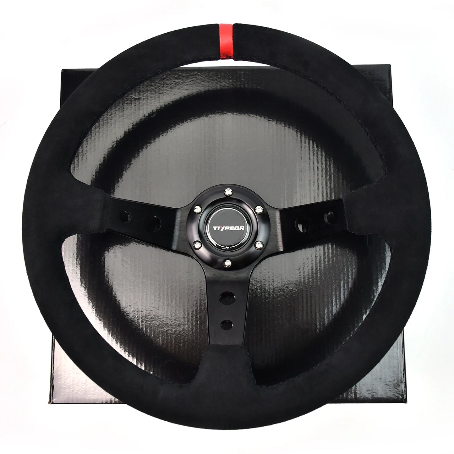 TIYPEOR 14Inch JDM Real Suede Leather Car Rally Racing JDM Steering Wheel Volantes For VW HONDATOYOTA
