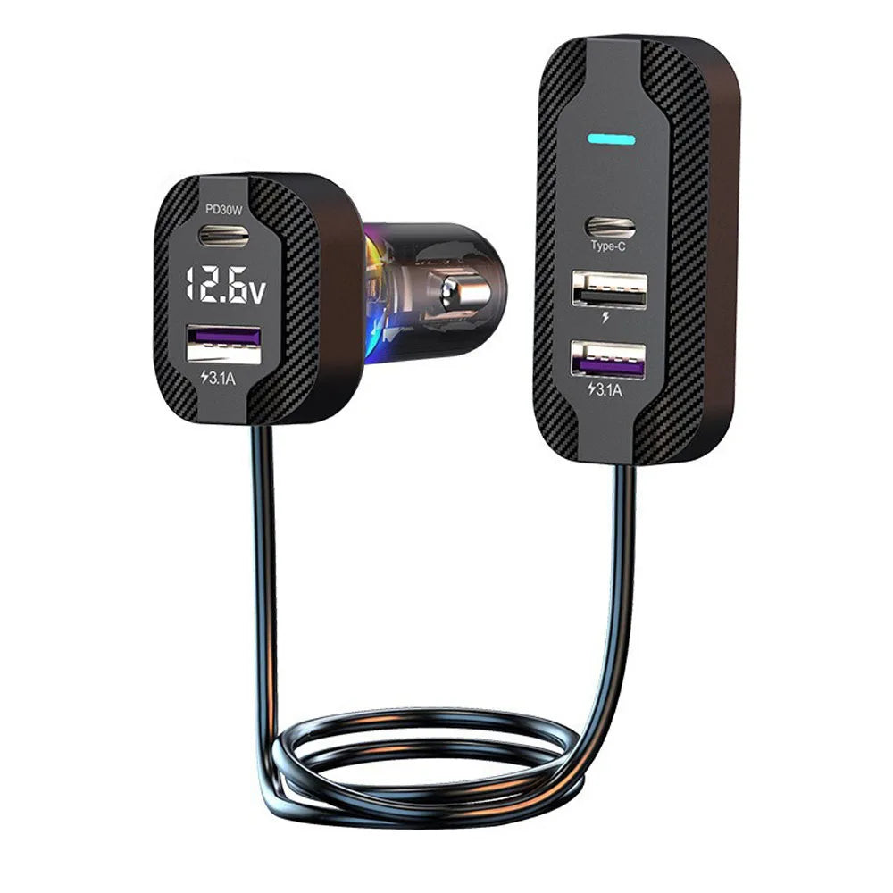Car Charger 66W Super Fast Charging PD QC3.0 USB C Car Phone Charger Type C Ear Seat Multi-port Wired Phone Charger for Cars