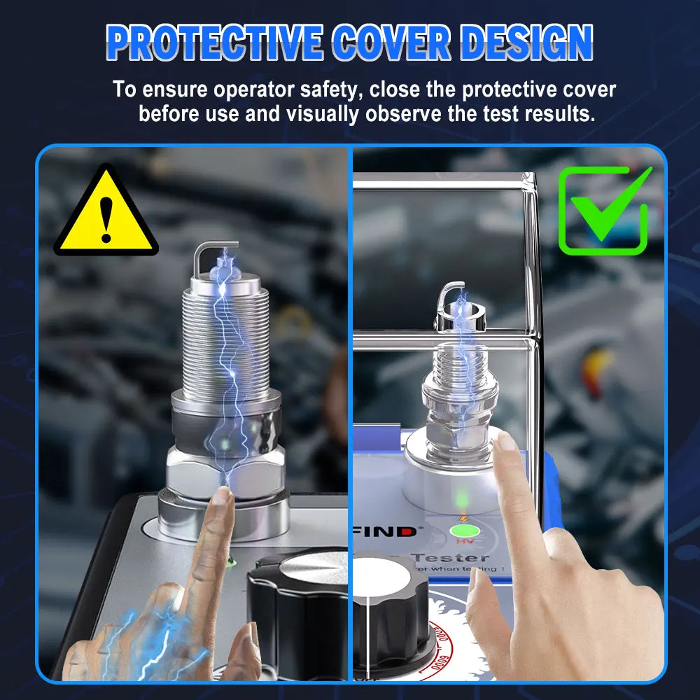 JFIND JF109 Pro Car Spark Plug Tester 100V 240V With Protective Cover Double Hole 12V Ignition System Analyzer Automoivo Scanner
