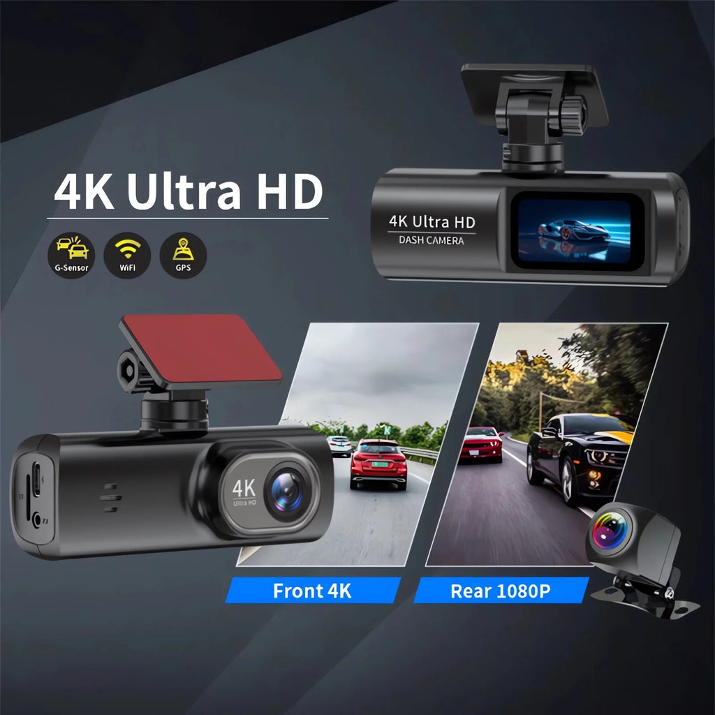 Dash Cam 4K 3840*2160P GPS WIFI Car DVR Front and Rear Dual Lens Auto Car Camera With Night Vision Dashcam 24H Parking Monitor