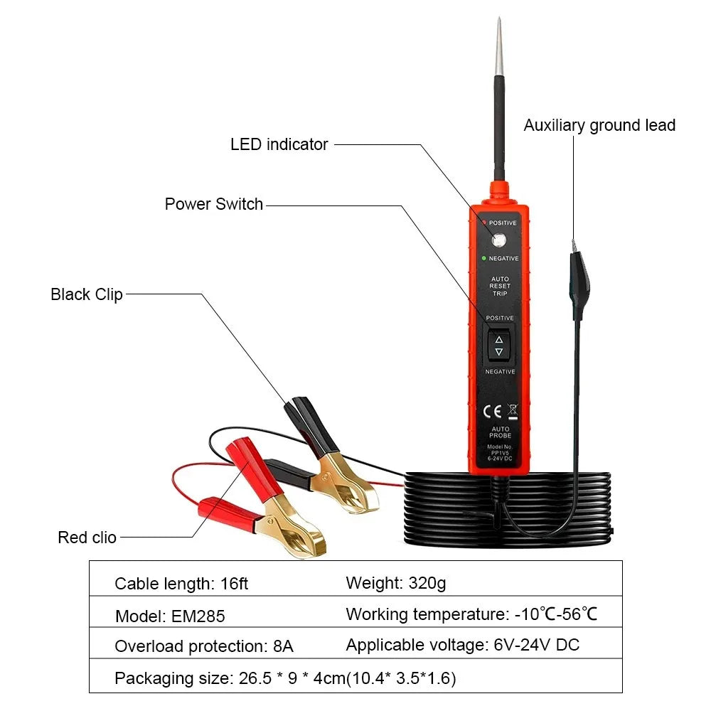 EM285 Car Circuit Tester Electrical System Automotive Accessories Diagnostic Tool Multi-Function Power Voltage Testing Probe