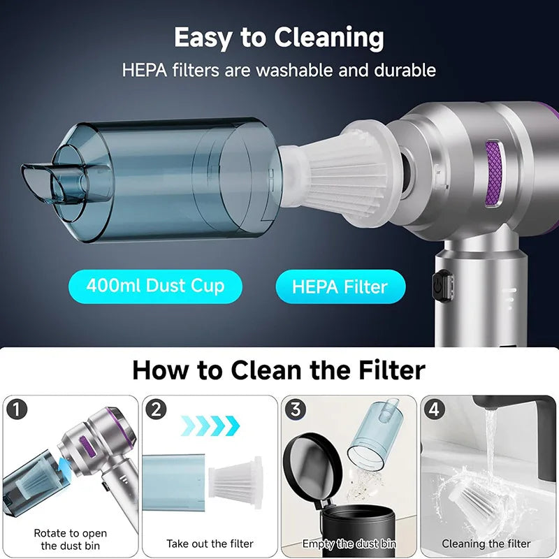 Mini Car Vacuum Cleaner Strong Scution Cordless 390000PA Powerful Wireless Car Cleaner HandHeld Portable Vacuum Cleaner for Car