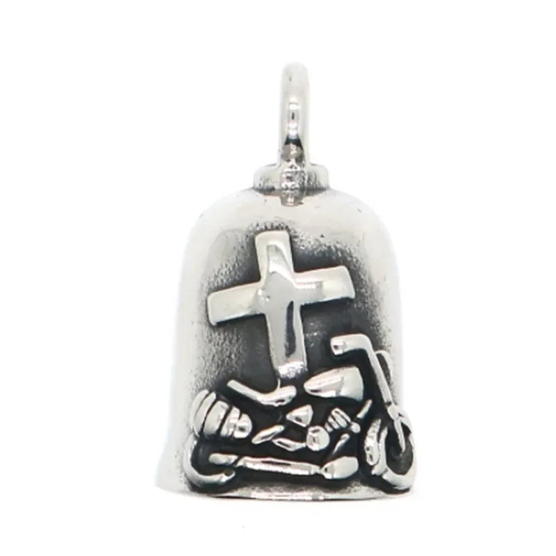 Retro Punk Domineering Skull Bell Pendant Necklace Suitable for Men Cycling Motorcycle Accessories Gift