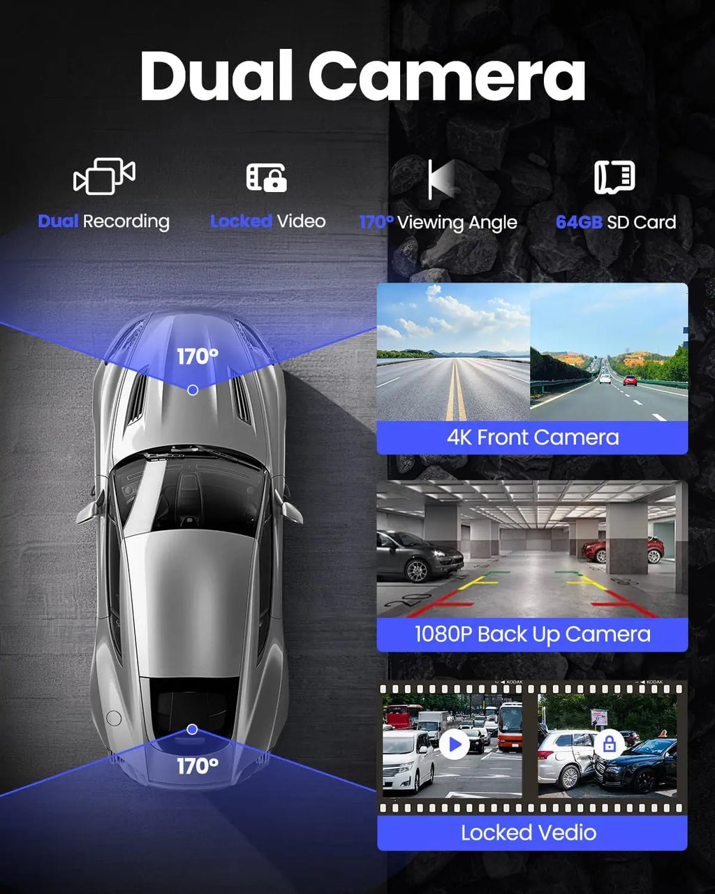 Portable 10.1 inch 4K Dashcam Wireless Carplay Android Auto DVR Car Intelligent Systems Dashboard Car DVR Bluetooth FM AUX