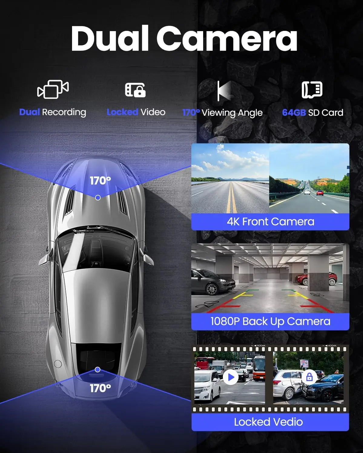 Portable 10.1 inch 4K Dashcam Wireless Carplay Android Auto DVR Car Intelligent Systems Dashboard Car DVR Bluetooth FM AUX