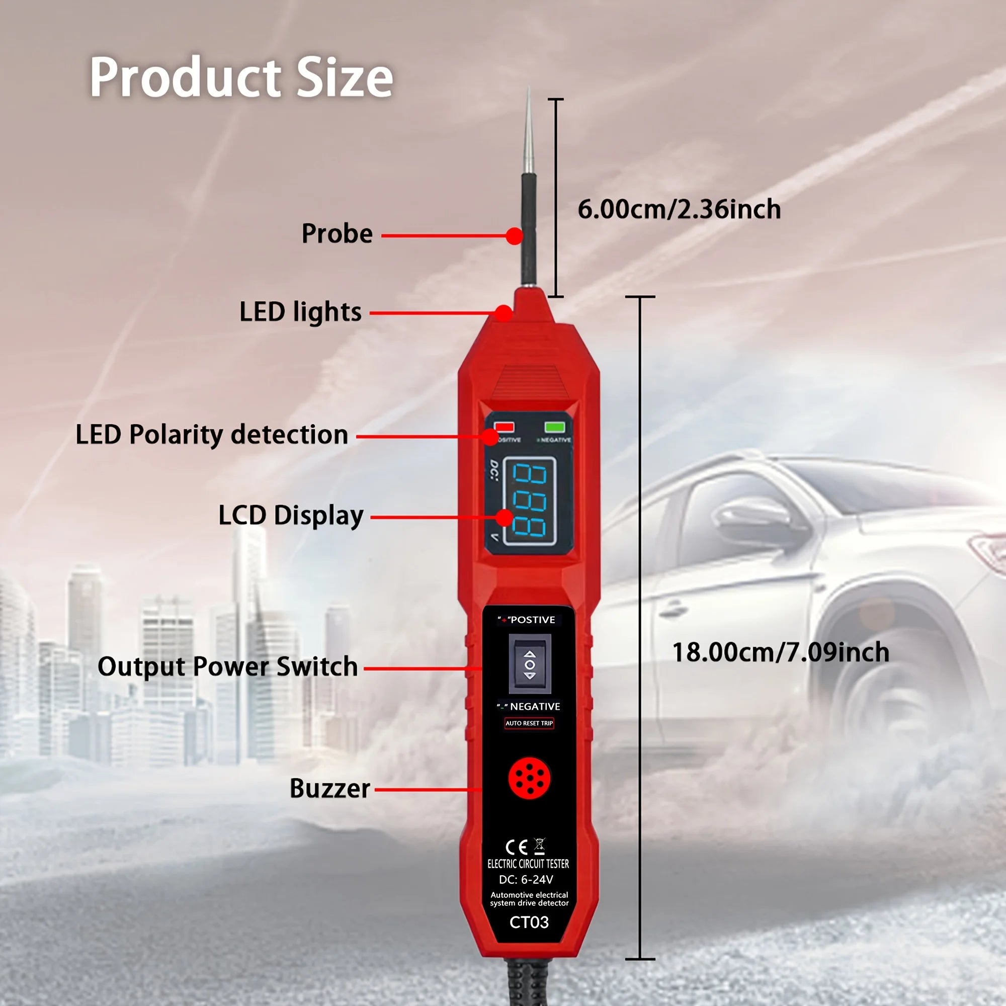 2025 Vehicle Circuit Tester with Led Voltage Display, Multi-Function Drive Detector, Insulation Material, Electrical System Diagnostic Tool, Digital Compatible with 3.5-36V Dc Vehicle, Suitable for Mechanic DIY Enthusiasts, S