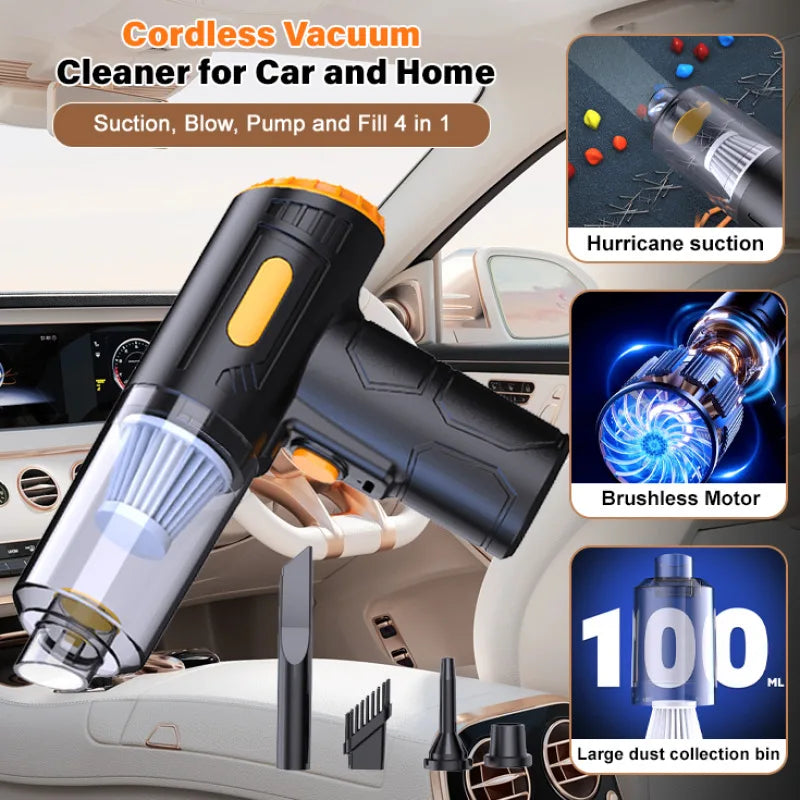Powerful Suction Wireless Vacuum Cleaner, Car Portable TYPE-C Fast Charge Wet & Dry Mini Cleaner, Compact Durable Practical