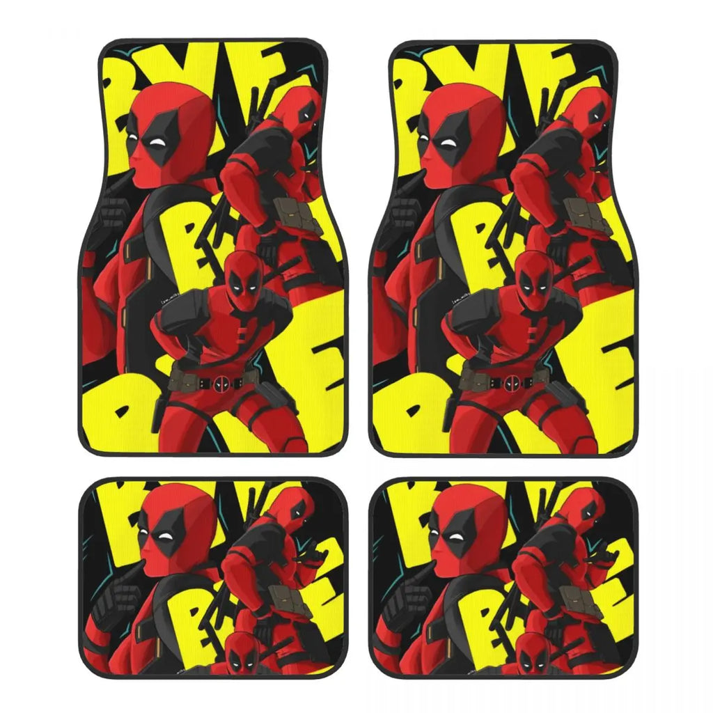 Deadpool Superhero Comics Car Floor Mats Carpet Set of 4 Anti-Slip Universal Automotive Floor Mat Fit for Vans SUV