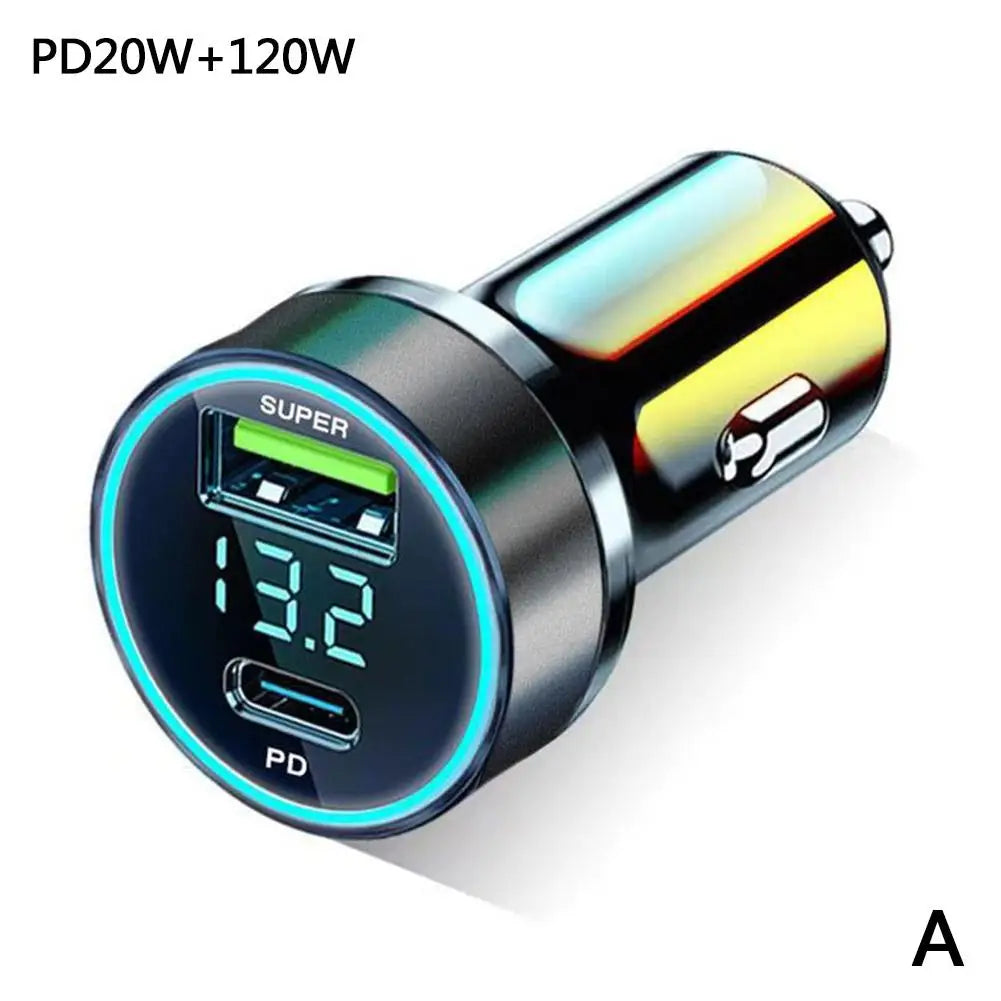 Quick Car Charger 12-24V Dual USB Type C 120W+PD20W Fast Charger For IPhone13 Pro Phone Car Fast Charging