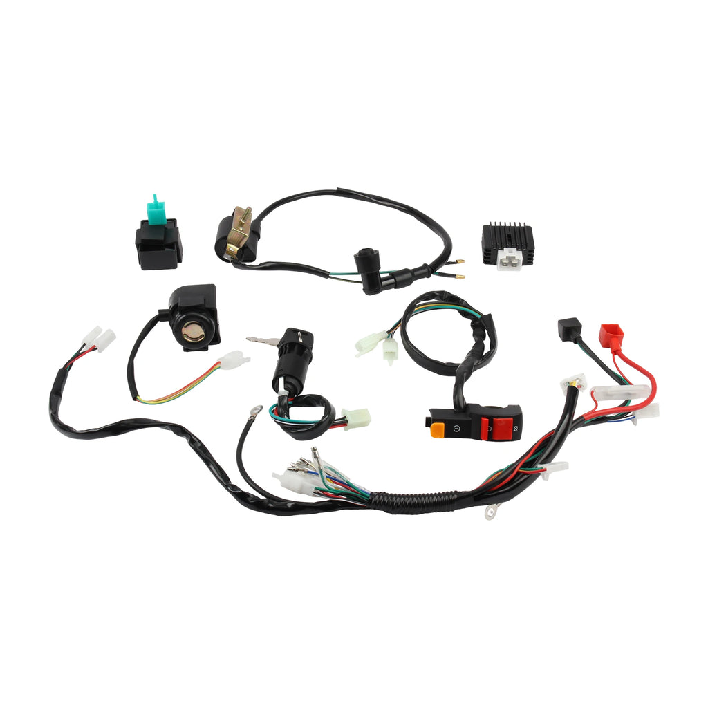 ATV Motorcycle Electrics Wiring Harness Spark Plug CDI Ignition Coil Key Switch Kit For Dirt Bike 50cc-110cc UTV Quad Go Kart