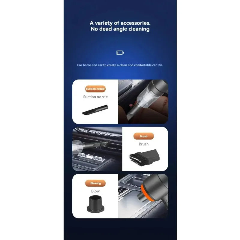 Portable Car Cordless Vacuum Cleaner with Large Suction Handheld Dust Collector Mini Dust Blower for Household Cleaning