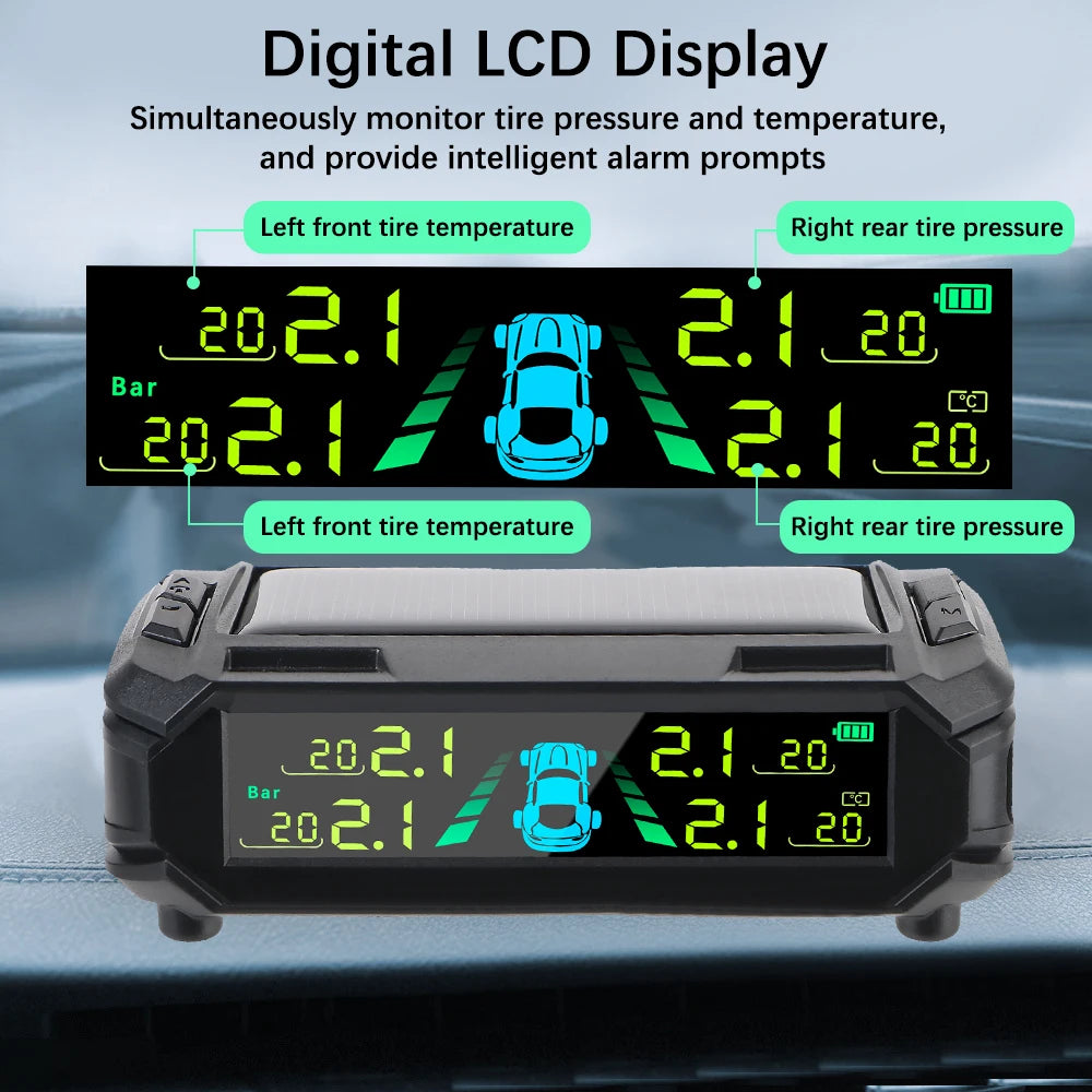 Digital LCD Display USB / Solar TPMS Auto Security Alarm Systems Tyre Temperature Monitor Car Tire Pressure Monitoring System