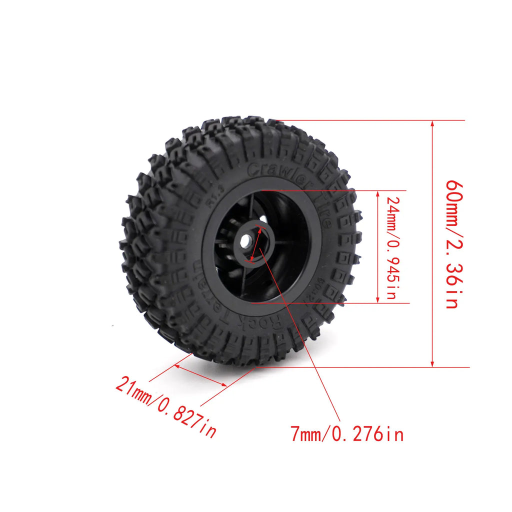 4PCS 60*21mm Rubber Front Rear Wheel Tyre 1.3" mud terrain tire for 1:18 TRX4M Traxxas RC Mini Crawler Model Upgrade Accessories