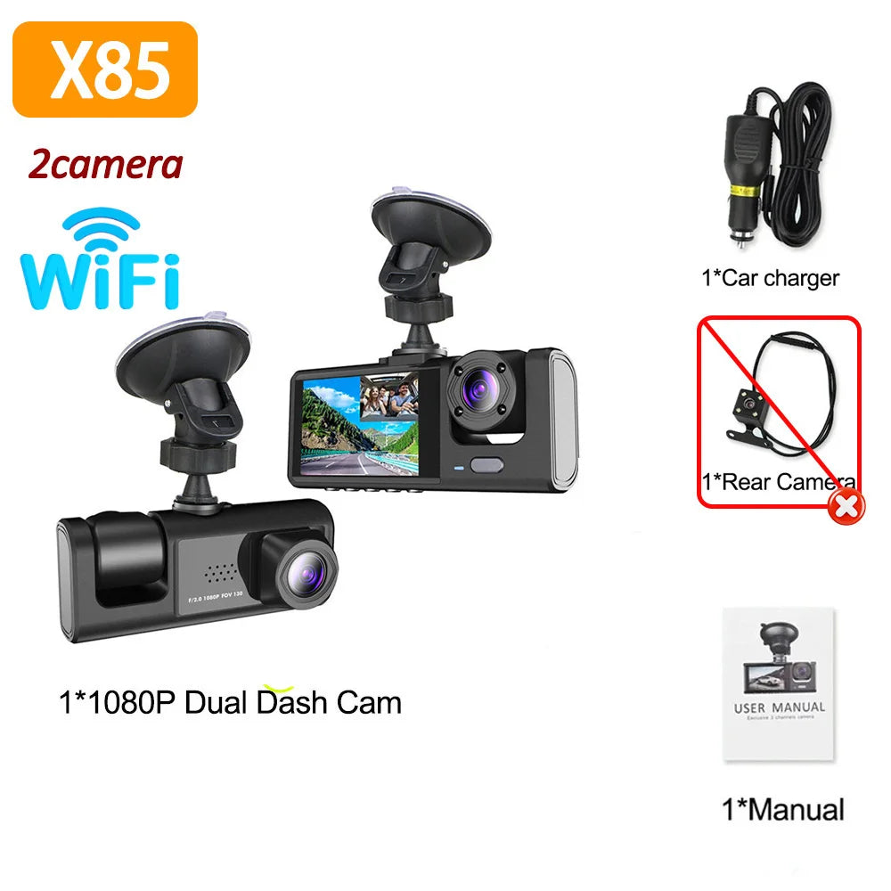 3Camera WIFI Dash Cam 2cam Car Camera 1080P Video Recorder Car DVR Front Rear View Camera Night Vision Black Box Car Accessories