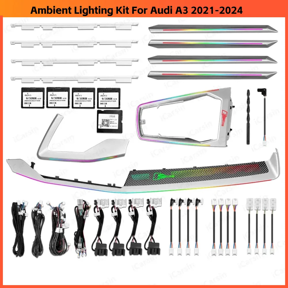 Upgrade Symphony Led Car Interior Ambient Light Decoration for Audi A3 2021-2024 Carbon Fiber Pattern Trim Accessories