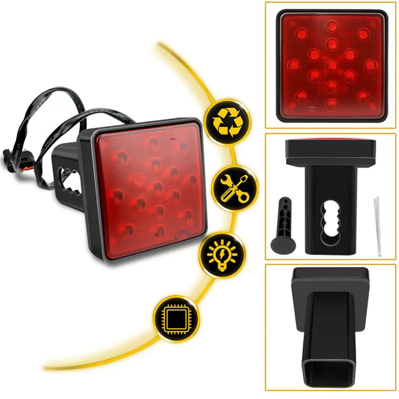 LED Car Red Brake Light DRL Trailer Truck Hitch Cover Fit 2" Towing Hauling Rear Tail Strobe Light Waterproof Taillight