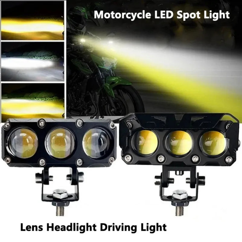 LED Motorcycle Spot Light Dual Color Hi/Low Beam Fog Lamps for Car Trucks SUV UTV 12V 24VMini Lens Headlight Driving Light