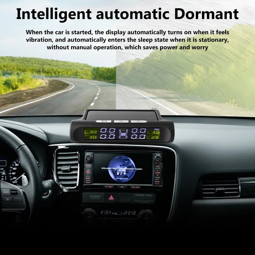 Tyre Pressure Monitoring System Digital LCD Display Auto Security Alarm Solar Charging Universal Smart Car TPMS