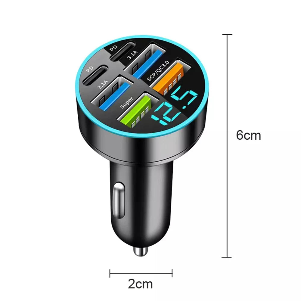 Super Fast 4-Port Car Charger 100W  for Mobile Phone High-Speed Vehicle Charging Station with Multiple Devices Charging Capacity