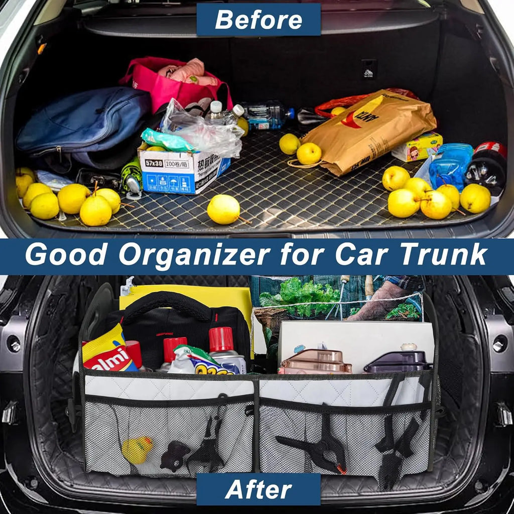 Auto Trunk Organizer with 6 Pockets - Premium Car Storage for Sedan/Truck, Durable Auto Accessories Organizer, Collapsible