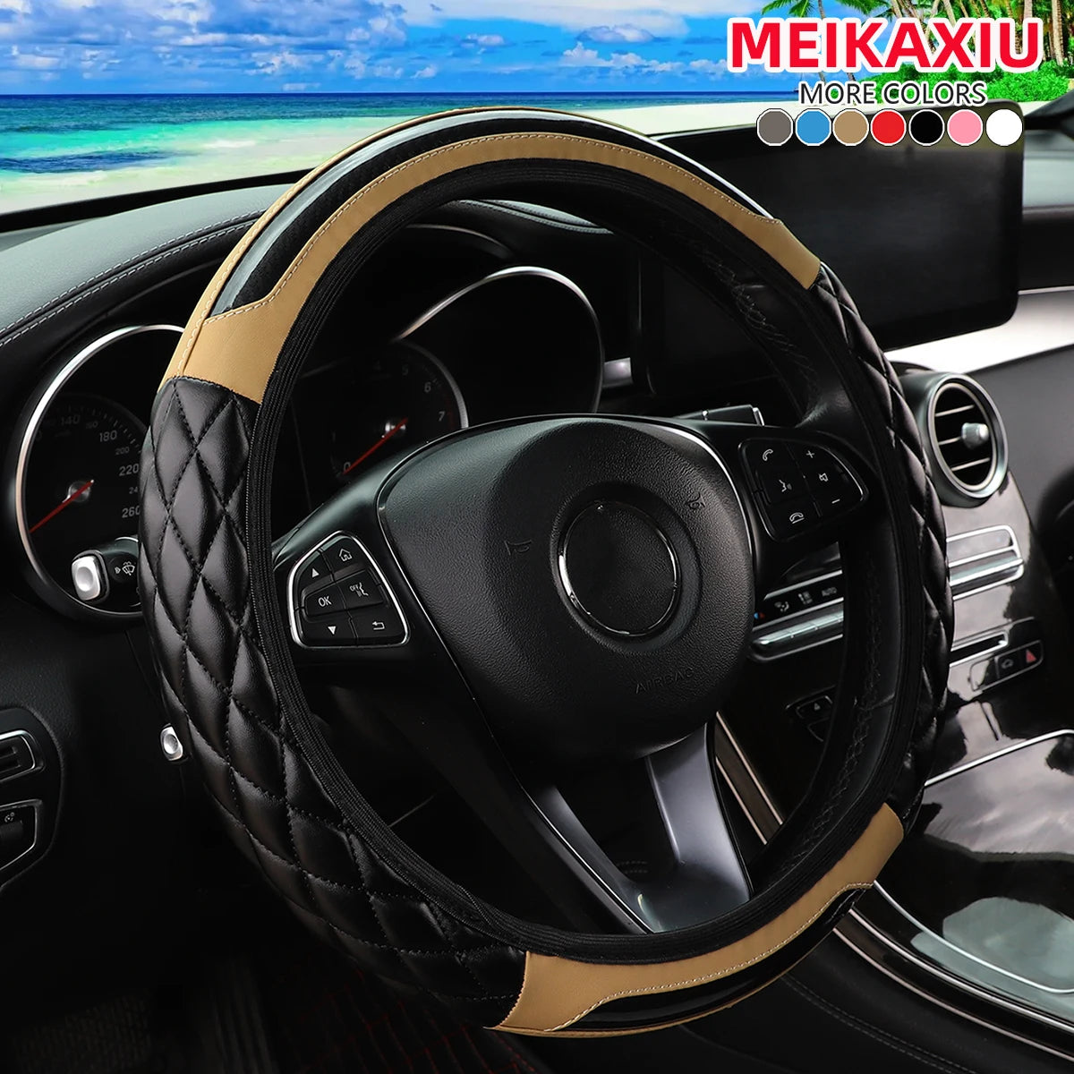 Car interior accessories - Crystal carbon fiber PU leather car interior lining without handle steering wheel cover suitable for