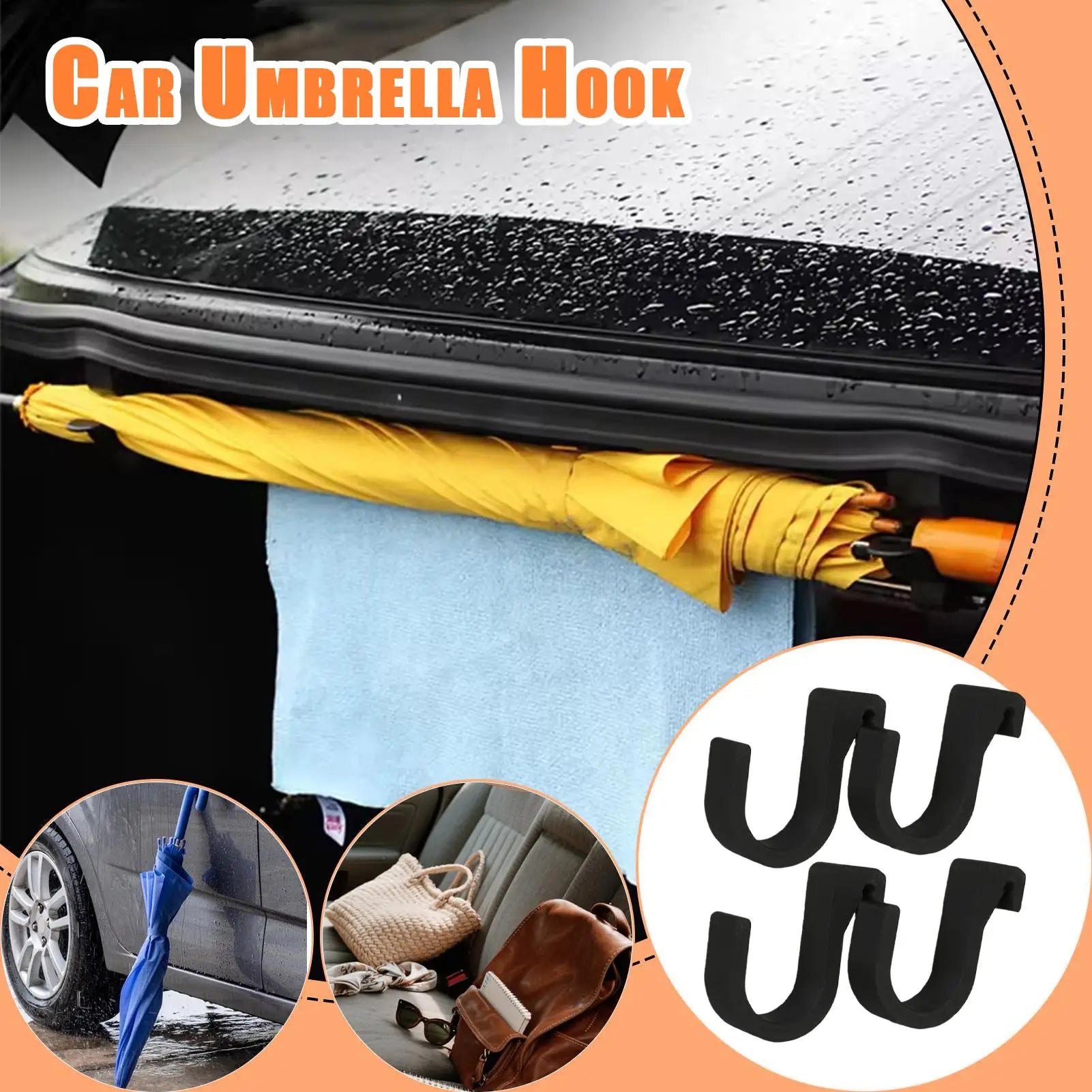 Car Umbrella Hook, Anti-Slip Multifunctional Seat Back Organizer, for Handbag, Coat, Grocery, Auto Interior Accessories