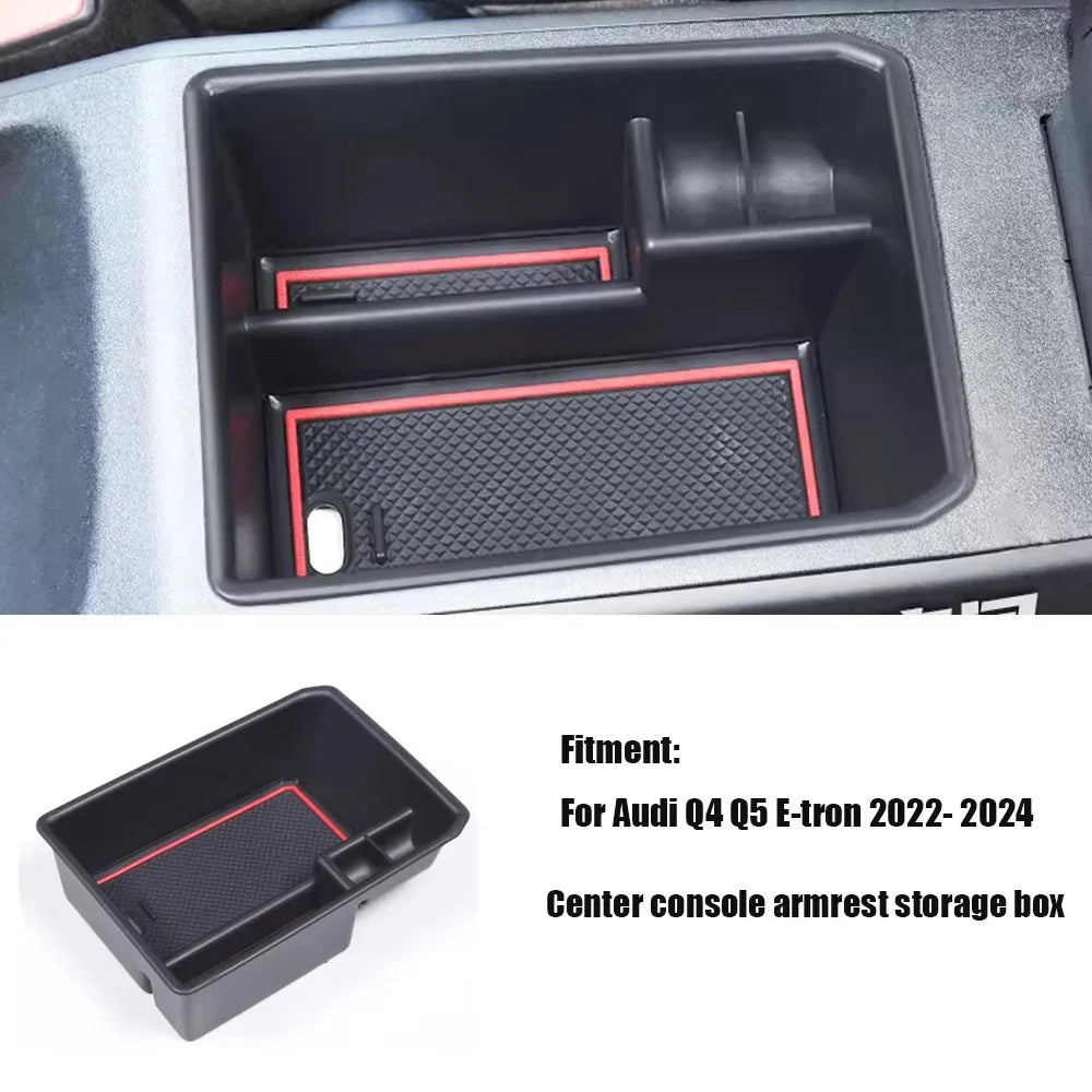 Car Interior Organizer Storage Box Armrest Central Console Tidy Stowing For Audi Q e-tron/Q5 2022-2024 Auto Accessories ﻿