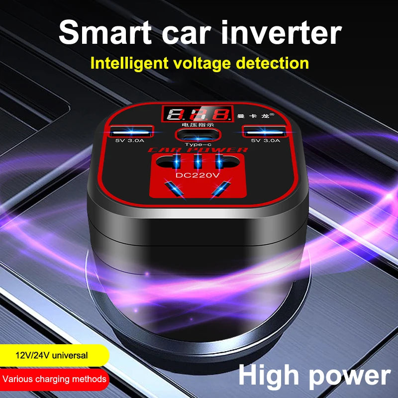 12V/24V to 110V/220V Car Power Inverter - Type-C Multi-Function Charger (3.1A Fast Charging)