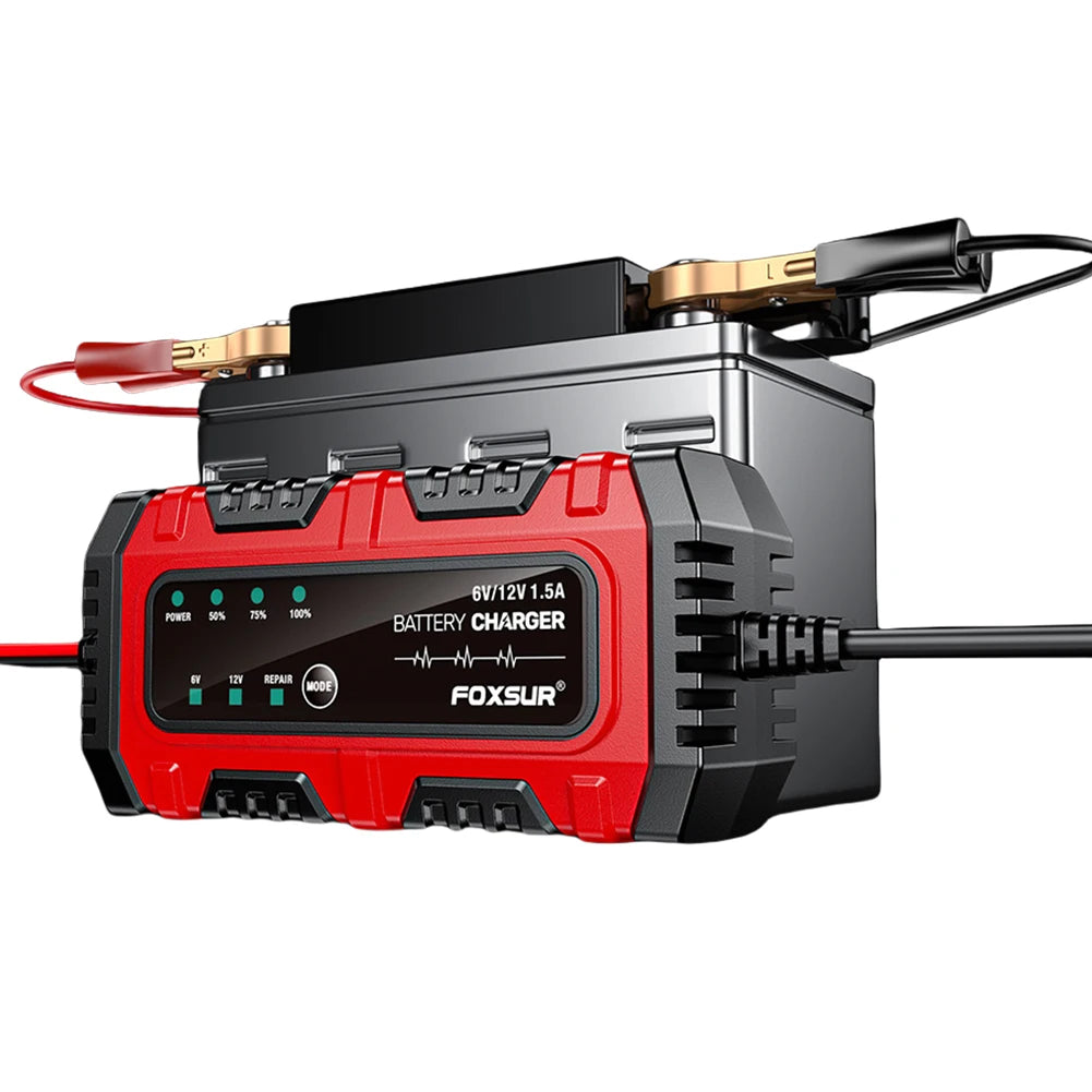 6V 12V 1.5A Car Battery Charger Smart Charger Car and Motorcycle Battery Charging Unit for Lead-Acid AGM GEL Batteries