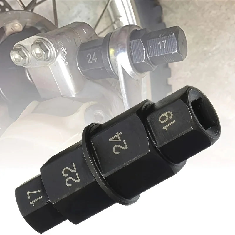 Motorcycle repair tools: Special disassembly wrench for the front wheel spindle. Hexagonal concave four-cornered socket.