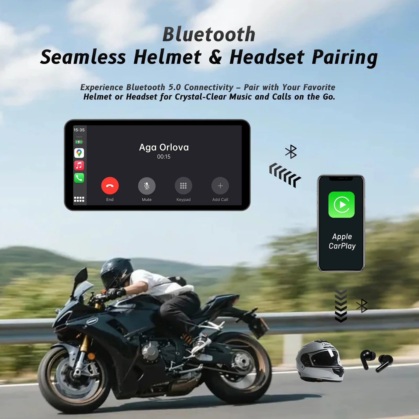6-Inch Motorcycle Smart Display – Wireless CarPlay & Android Auto | Bluetooth Voice Control | IP67 Waterproof | HD Touchscreen |