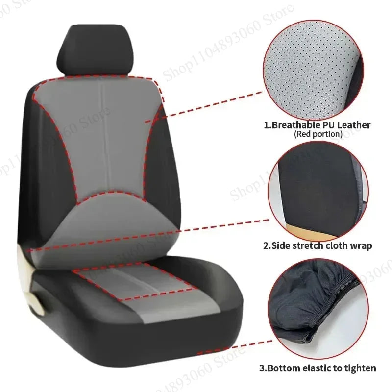 2 Front Car Seat Covers PU Leather Breathable Auto Seat Cushion Universal Quited Full-Wrapped Seat Cover Compatible with Airbag