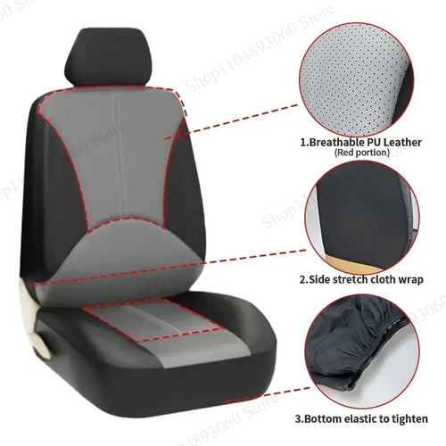 2 Front Car Seat Covers PU Leather Breathable Auto Seat Cushion Universal Quited Full-Wrapped Seat Cover Compatible with Airbag